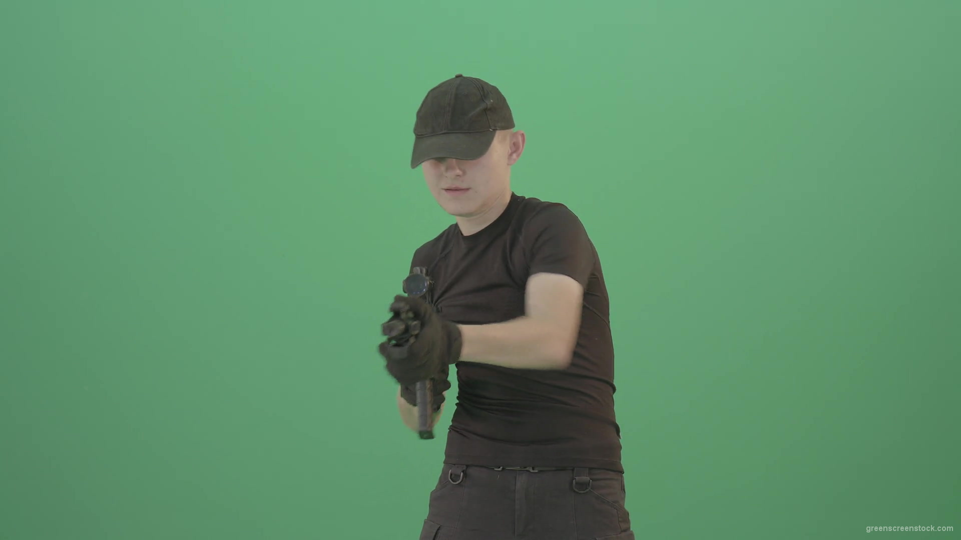 Funny-Small-boy-terrorist-shooting-enemies-from-machine-gun-isolated-on-green-screen-4K-Video-Footage-1920_004 Green Screen Stock