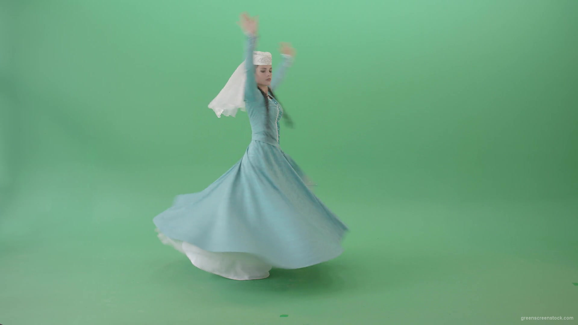 Georgian-elegant-girl-dancing-Perkhuli-folk-dance-isolated-on-green-screen-4K-Video-Footage-1920_009 Green Screen Stock