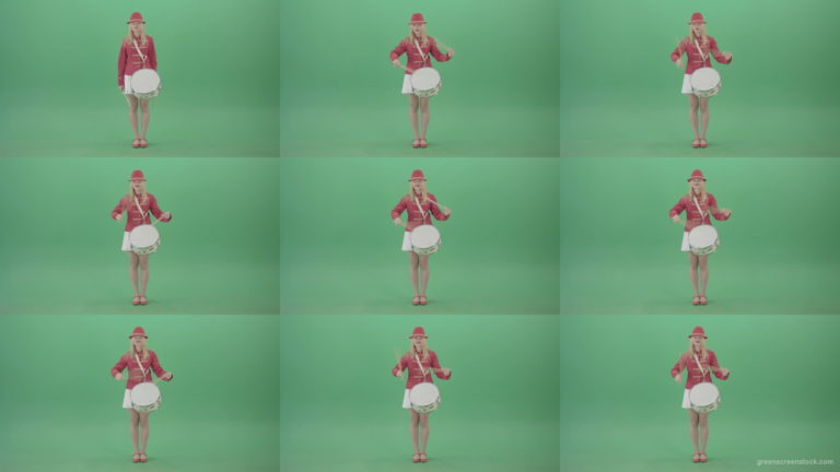 Girl-fast-playing-drum-music-instrument-isolated-on-Green-Background-4K-Video-Footage-1920 Green Screen Stock