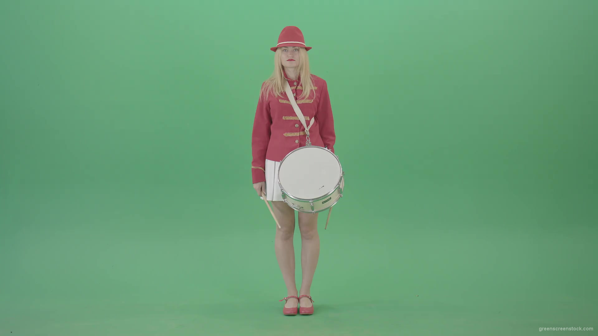 Girl-fast-playing-drum-music-instrument-isolated-on-Green-Background-4K-Video-Footage-1920_001 Green Screen Stock