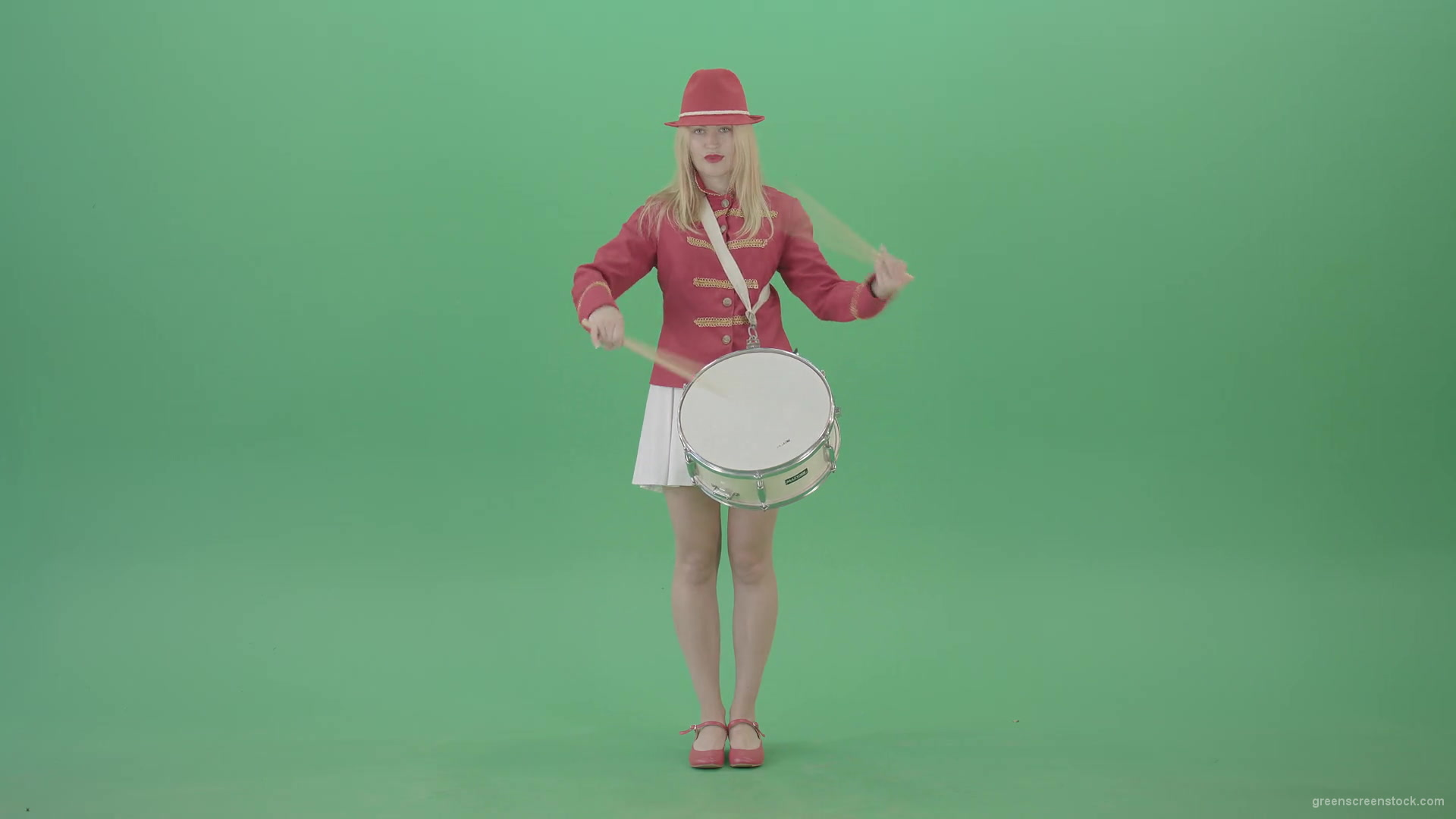 Girl-fast-playing-drum-music-instrument-isolated-on-Green-Background-4K-Video-Footage-1920_002 Green Screen Stock