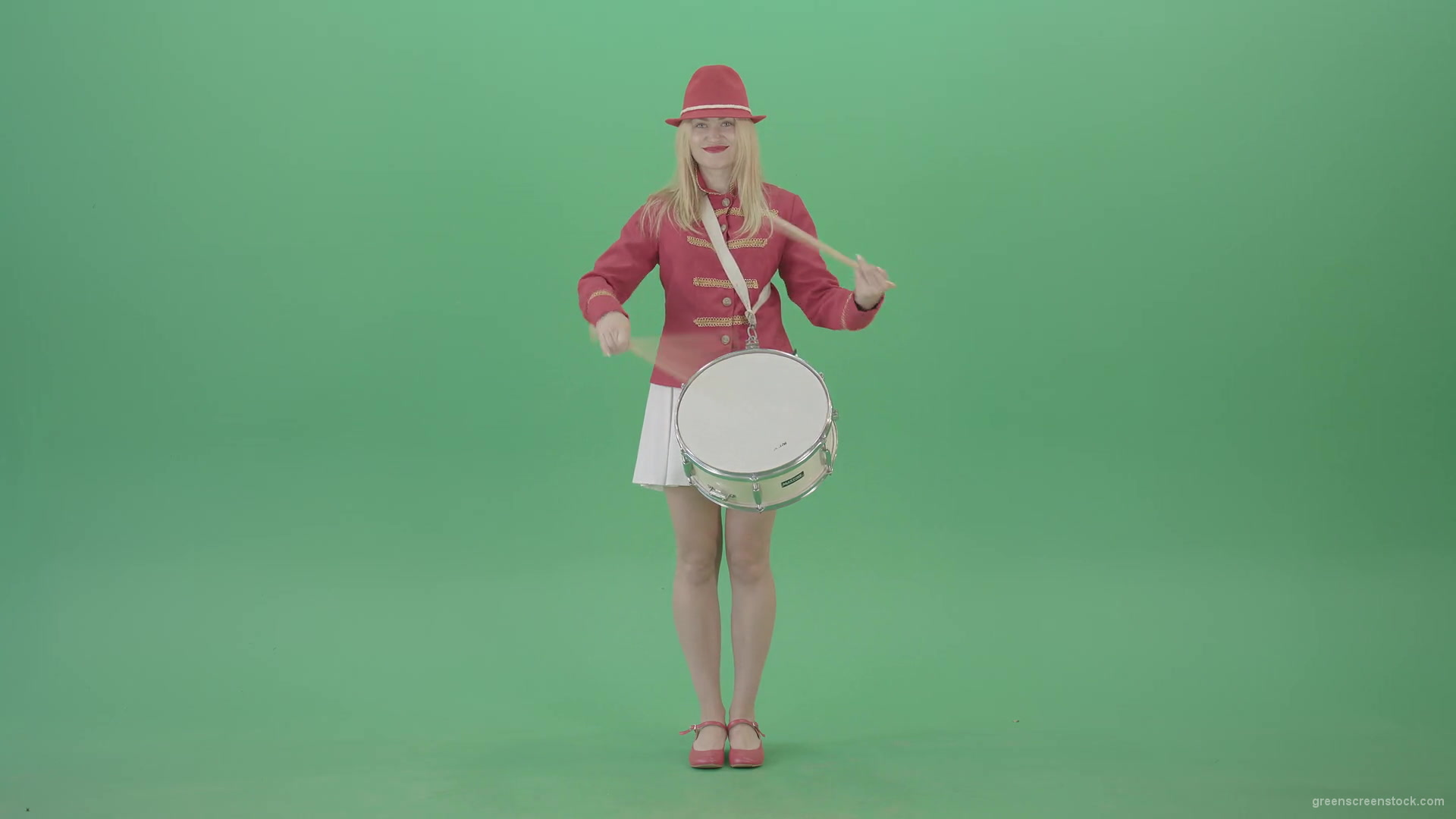 Girl-fast-playing-drum-music-instrument-isolated-on-Green-Background-4K-Video-Footage-1920_005 Green Screen Stock