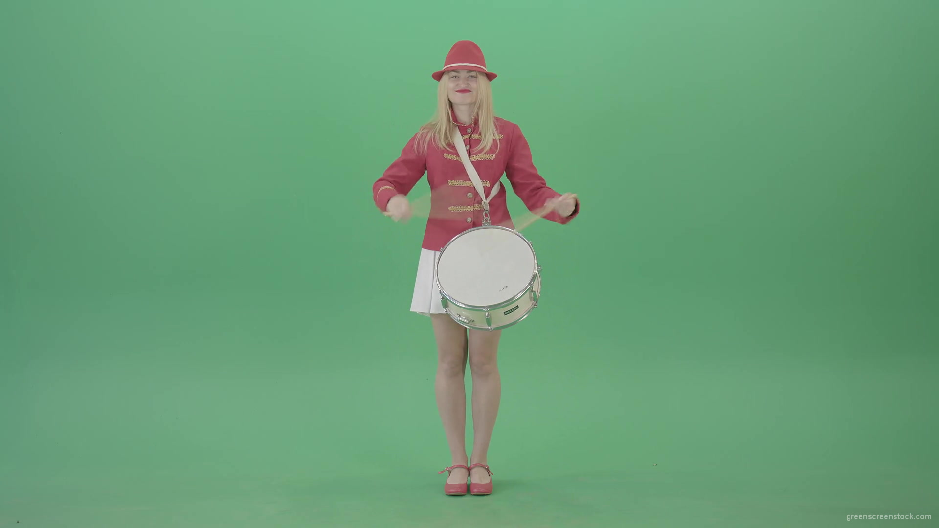 Girl-fast-playing-drum-music-instrument-isolated-on-Green-Background-4K-Video-Footage-1920_007 Green Screen Stock