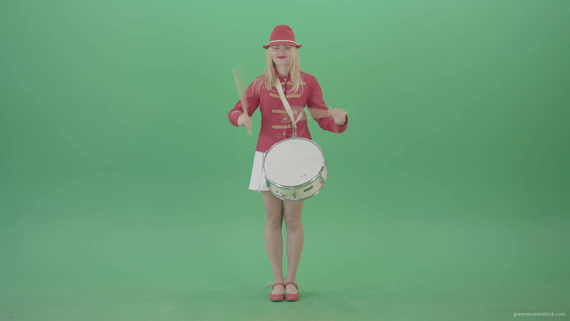 Girl-fast-playing-drum-music-instrument-isolated-on-Green-Background-4K-Video-Footage-1920_008 Green Screen Stock