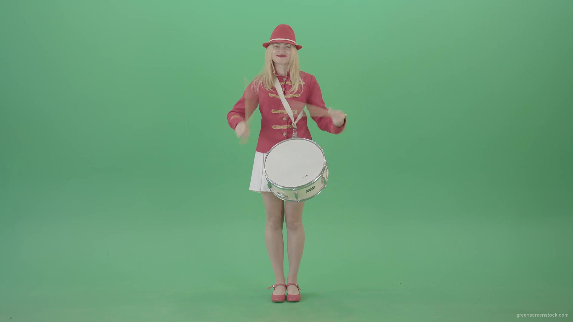 Girl-fast-playing-drum-music-instrument-isolated-on-Green-Background-4K-Video-Footage-1920_009 Green Screen Stock