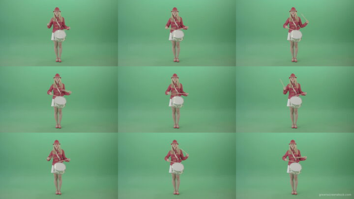 Girl-in-18-Century-military-uniform-play-snare-drum-isolated-on-green-screen-4K-Video-Footage-1920 Green Screen Stock