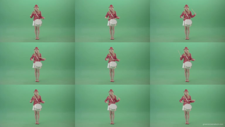 Girl-in-18-Century-military-uniform-play-snare-drum-isolated-on-green-screen-4K-Video-Footage-1920 Green Screen Stock