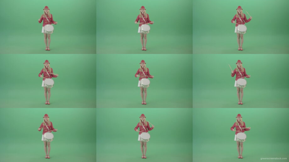 Girl-in-18-Century-military-uniform-play-snare-drum-isolated-on-green-screen-4K-Video-Footage-1920 Green Screen Stock