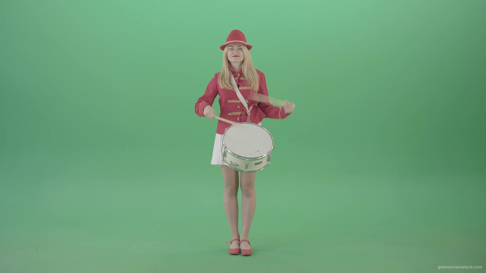 Girl-in-18-Century-military-uniform-play-snare-drum-isolated-on-green-screen-4K-Video-Footage-1920_004 Green Screen Stock