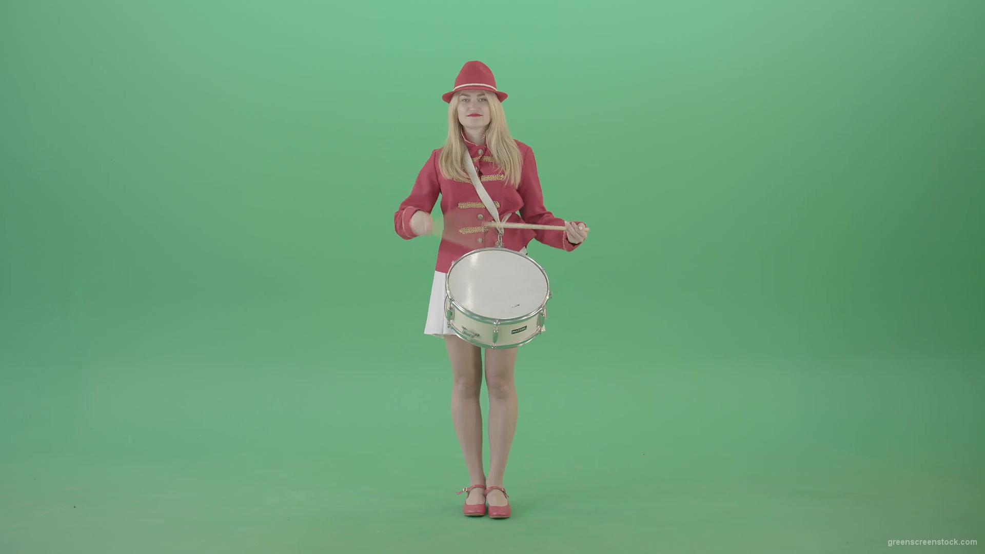 Girl-in-18-Century-military-uniform-play-snare-drum-isolated-on-green-screen-4K-Video-Footage-1920_005 Green Screen Stock