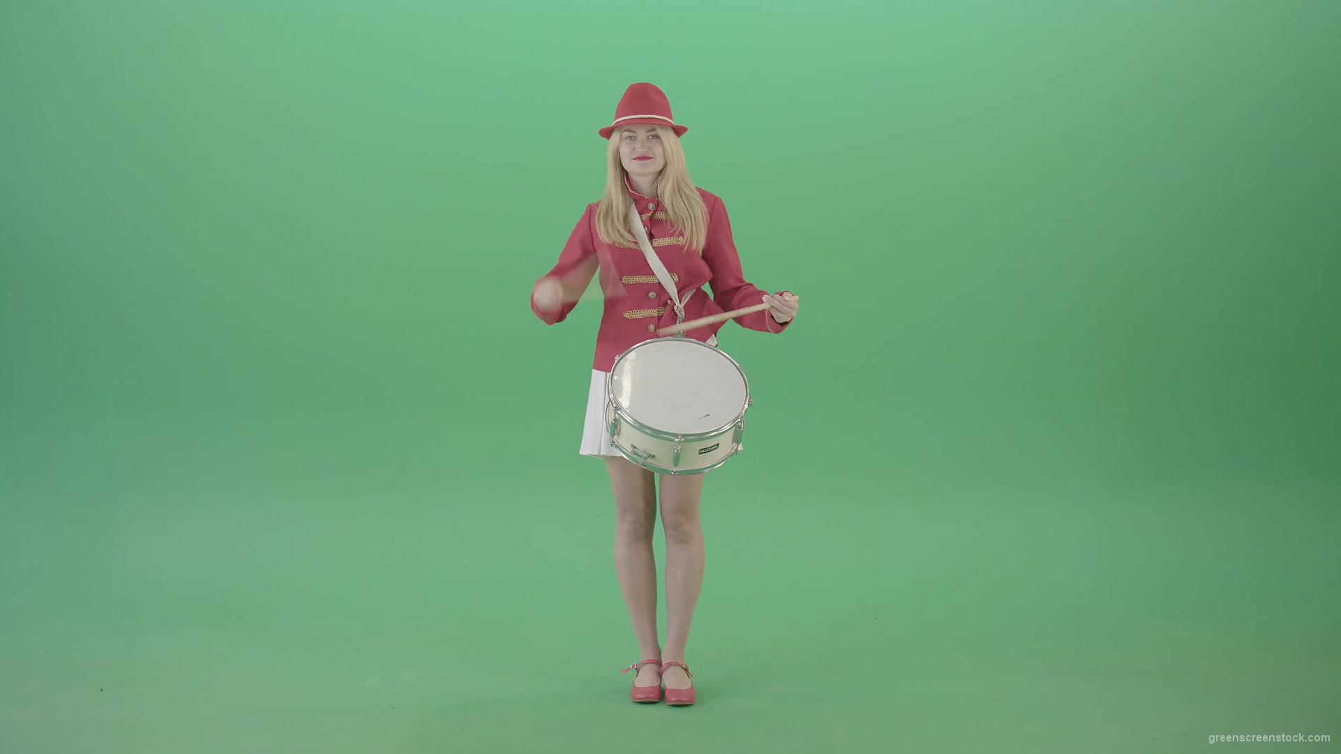 Girl-in-18-Century-military-uniform-play-snare-drum-isolated-on-green-screen-4K-Video-Footage-1920_007 Green Screen Stock