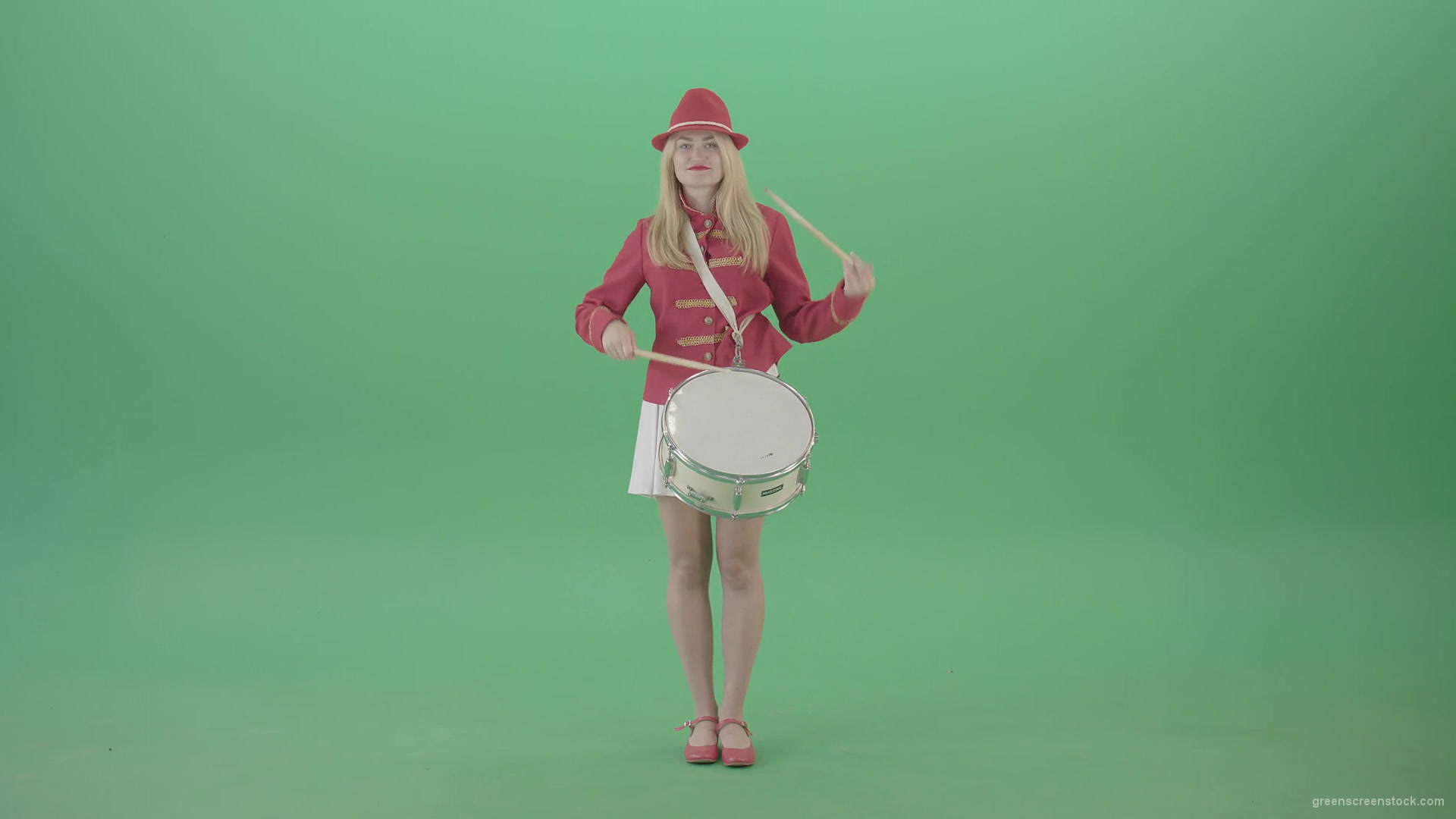 Girl-in-18-Century-military-uniform-play-snare-drum-isolated-on-green-screen-4K-Video-Footage-1920_008 Green Screen Stock