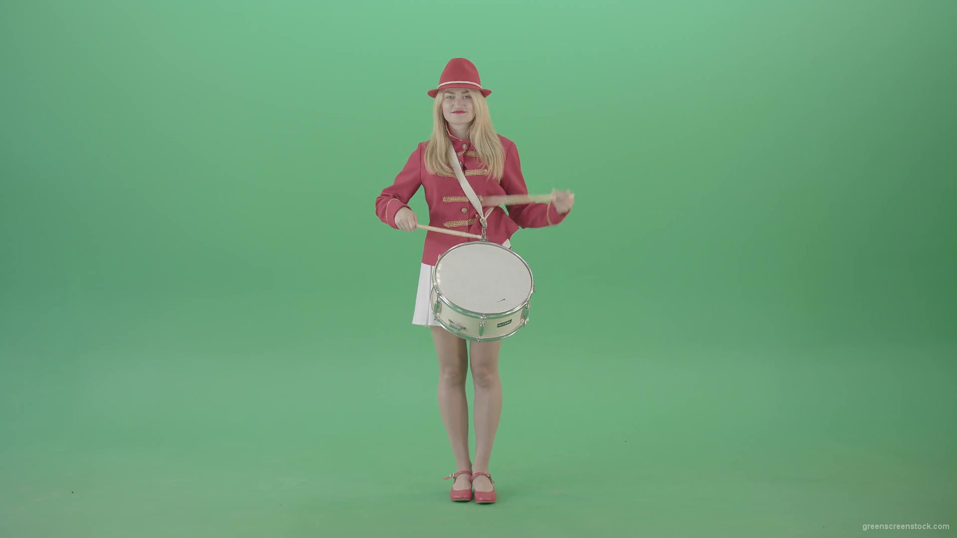 Girl-in-18-Century-military-uniform-play-snare-drum-isolated-on-green-screen-4K-Video-Footage-1920_009 Green Screen Stock