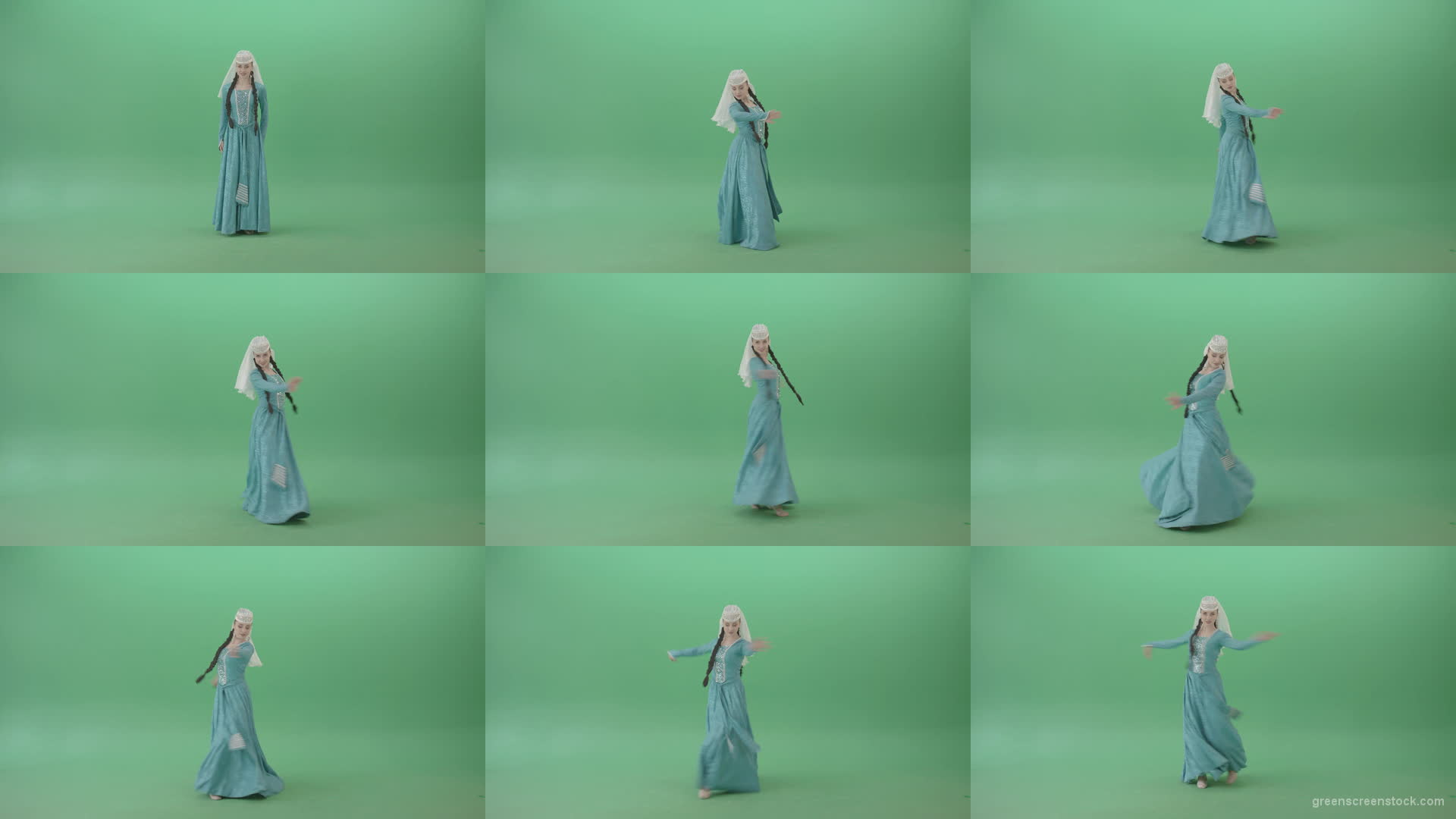 Girl-in-blue-costume-dancing-oriental-Caucasian-Iberian-folk-dance-on-Green-Screen-4K-Video-Footage-1920 Green Screen Stock