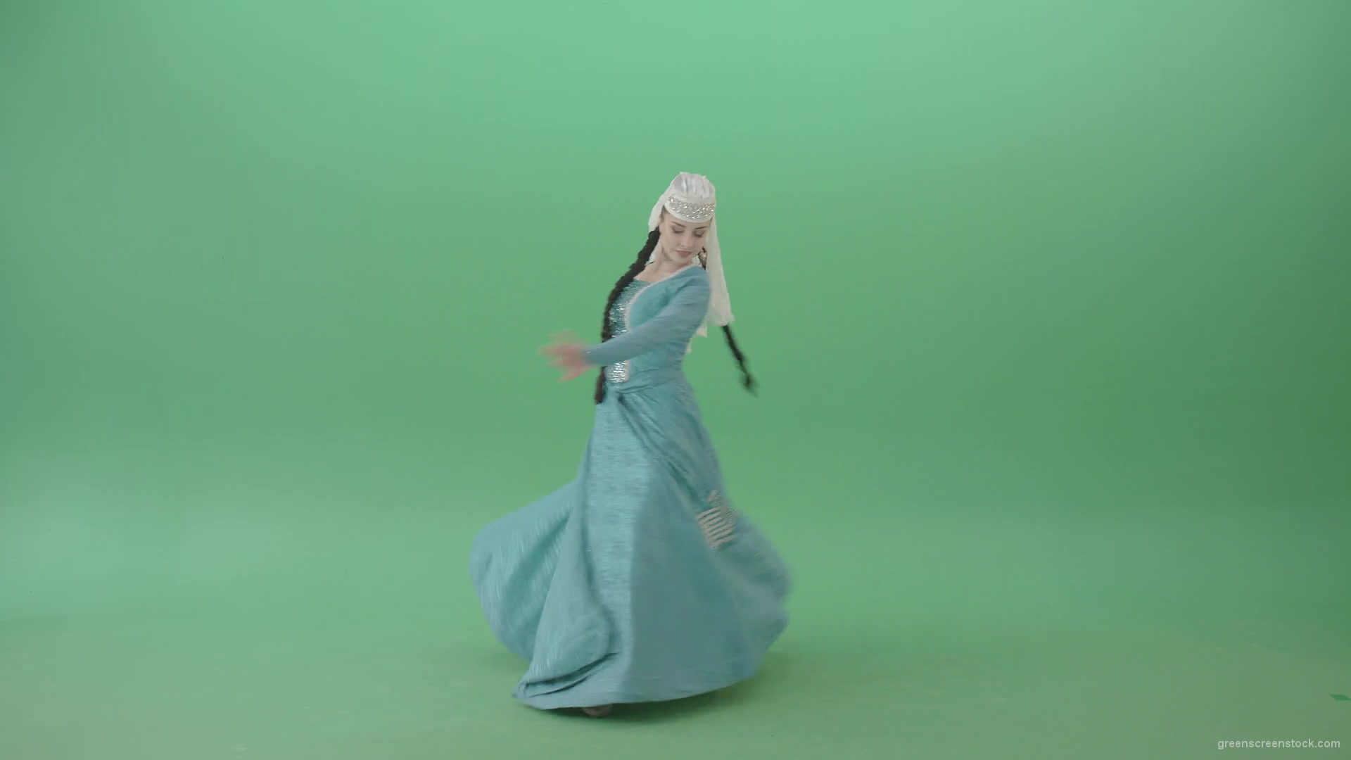 Girl-in-blue-costume-dancing-oriental-Caucasian-Iberian-folk-dance-on-Green-Screen-4K-Video-Footage-1920_006 Green Screen Stock
