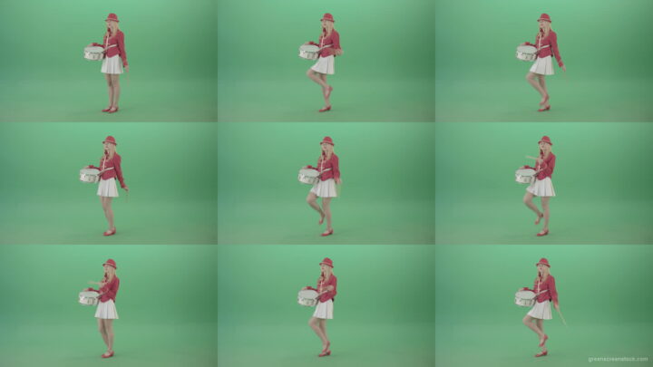 Girl-in-red-uniform-marching-and-play-snare-drum-on-green-screen-4K-Video-Footage-1920 Green Screen Stock