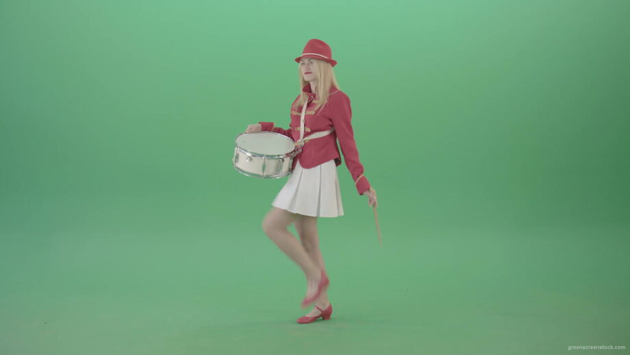 vj video background Girl-in-red-uniform-marching-and-play-snare-drum-on-green-screen-4K-Video-Footage-1920_003