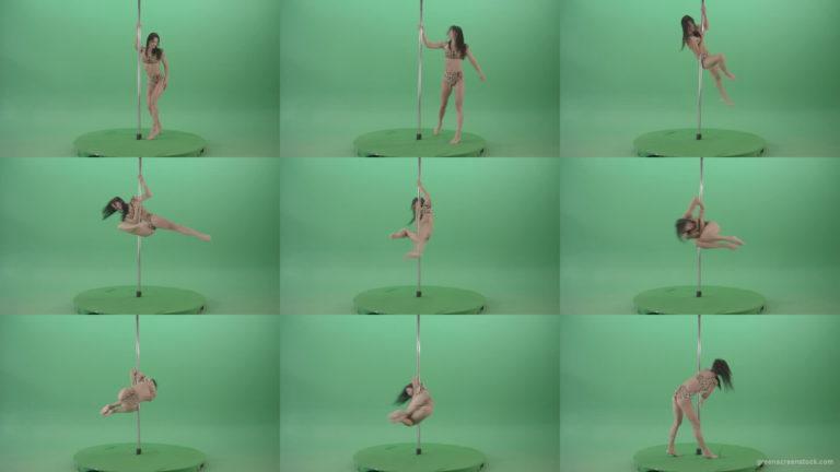 Gymnast-Girl-in-leopard-animal-underwear-spinning-fast-in-pole-dance-isolated-on-Green-Screen-4K-Video-Footage-1920 Green Screen Stock