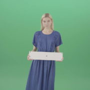 Housewife-in-blue-dress-and-with-text-plane-mockup-posing-isolated-on-Green-Screen-4K-Video-Footage-1-1920_004 Green Screen Stock