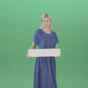 Housewife-in-blue-dress-and-with-text-plane-mockup-posing-isolated-on-Green-Screen-4K-Video-Footage-1-1920_009 Green Screen Stock