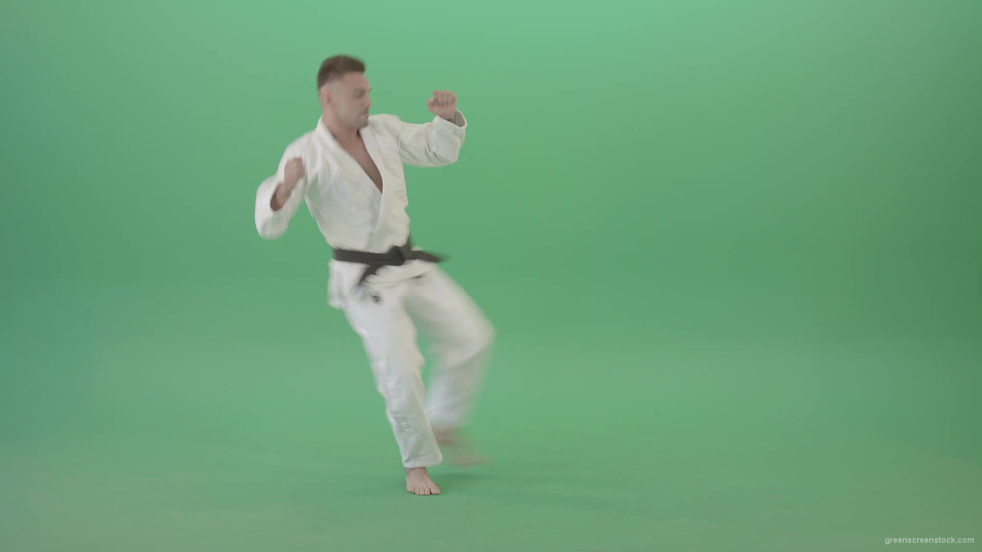 Ju-jutsu-young-man-training-slowly-karate-isolated-on-green-screen-4K-Video-Footage-1920_002 Green Screen Stock