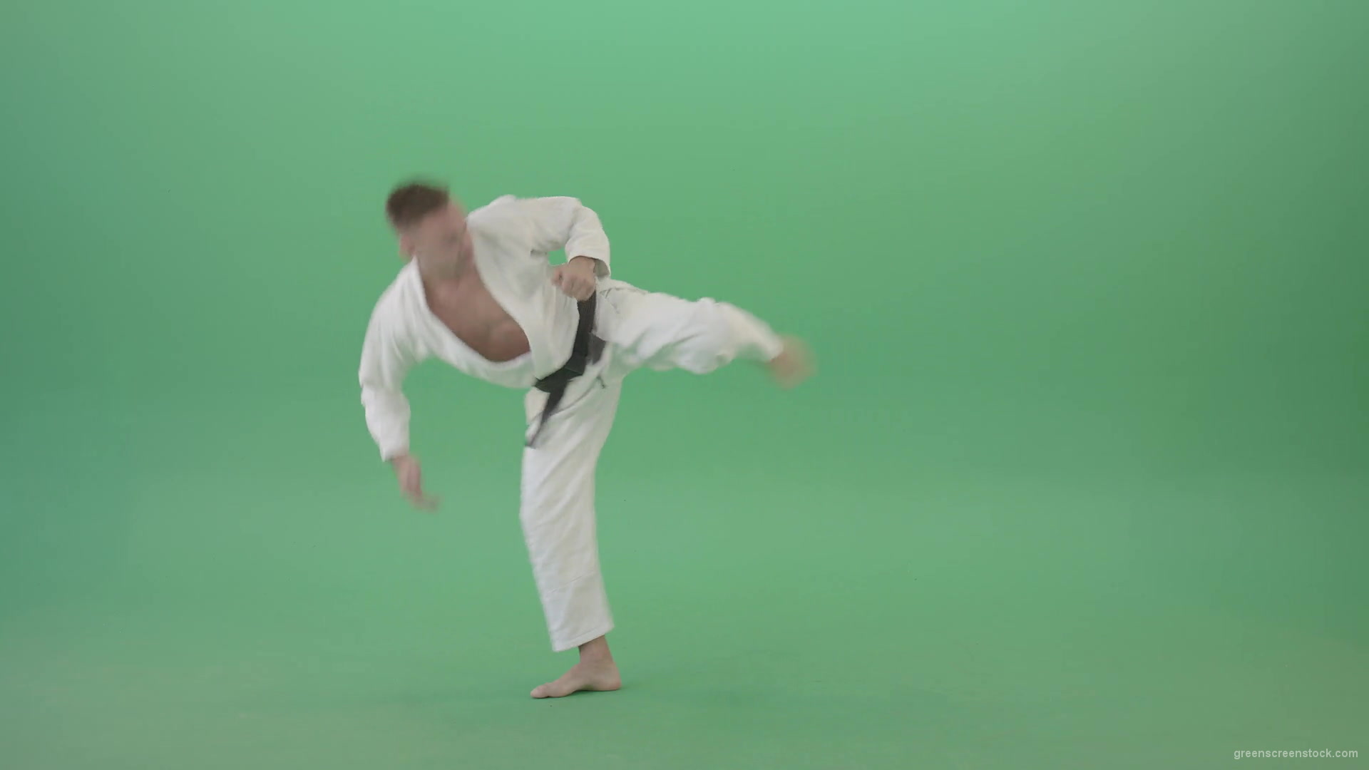 Ju-jutsu-young-man-training-slowly-karate-isolated-on-green-screen-4K-Video-Footage-1920_004 Green Screen Stock