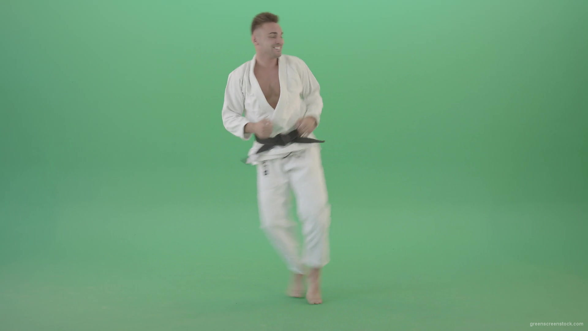Ju-jutsu-young-man-training-slowly-karate-isolated-on-green-screen-4K-Video-Footage-1920_006 Green Screen Stock