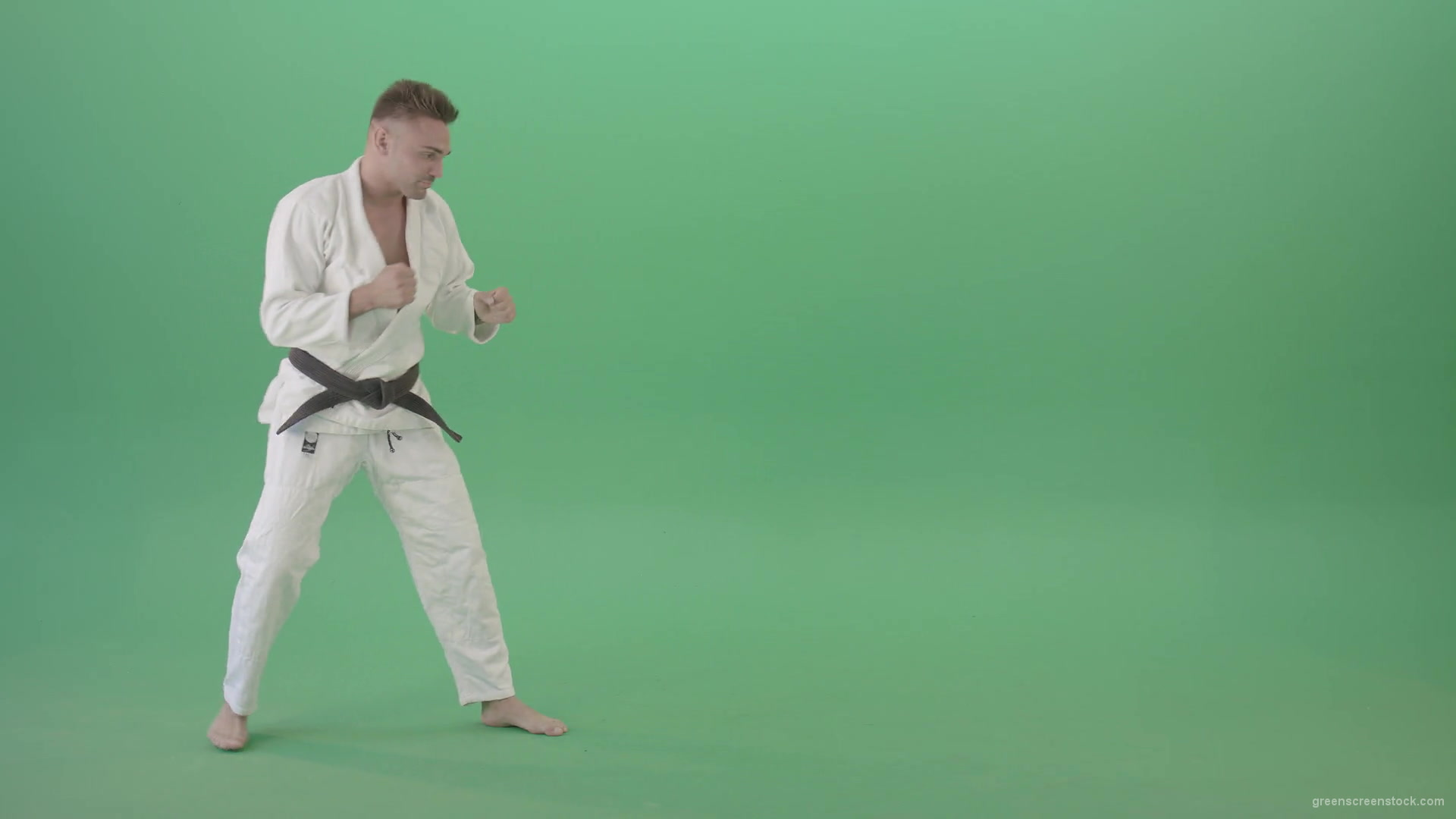 Ju-jutsu-young-man-training-slowly-karate-isolated-on-green-screen-4K-Video-Footage-1920_007 Green Screen Stock