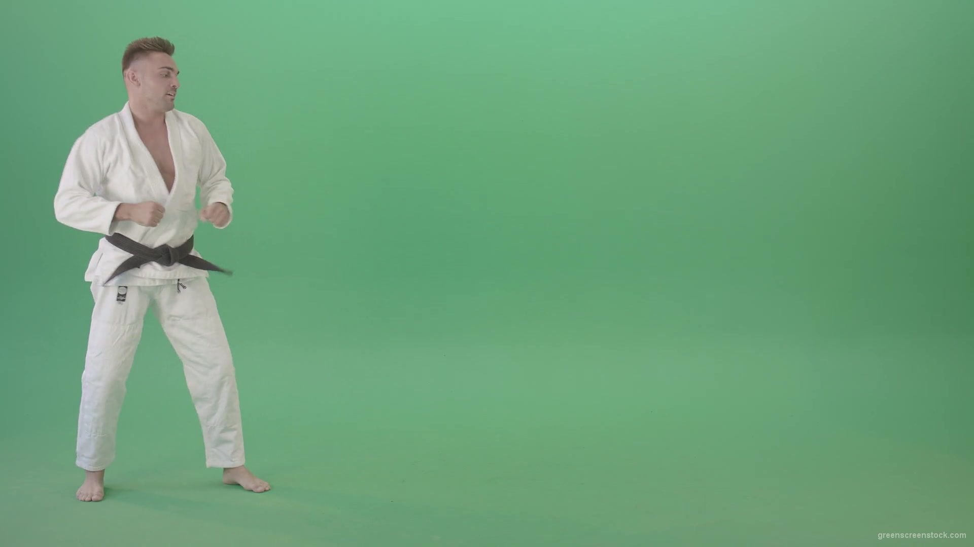 Ju-jutsu-young-man-training-slowly-karate-isolated-on-green-screen-4K-Video-Footage-1920_009 Green Screen Stock