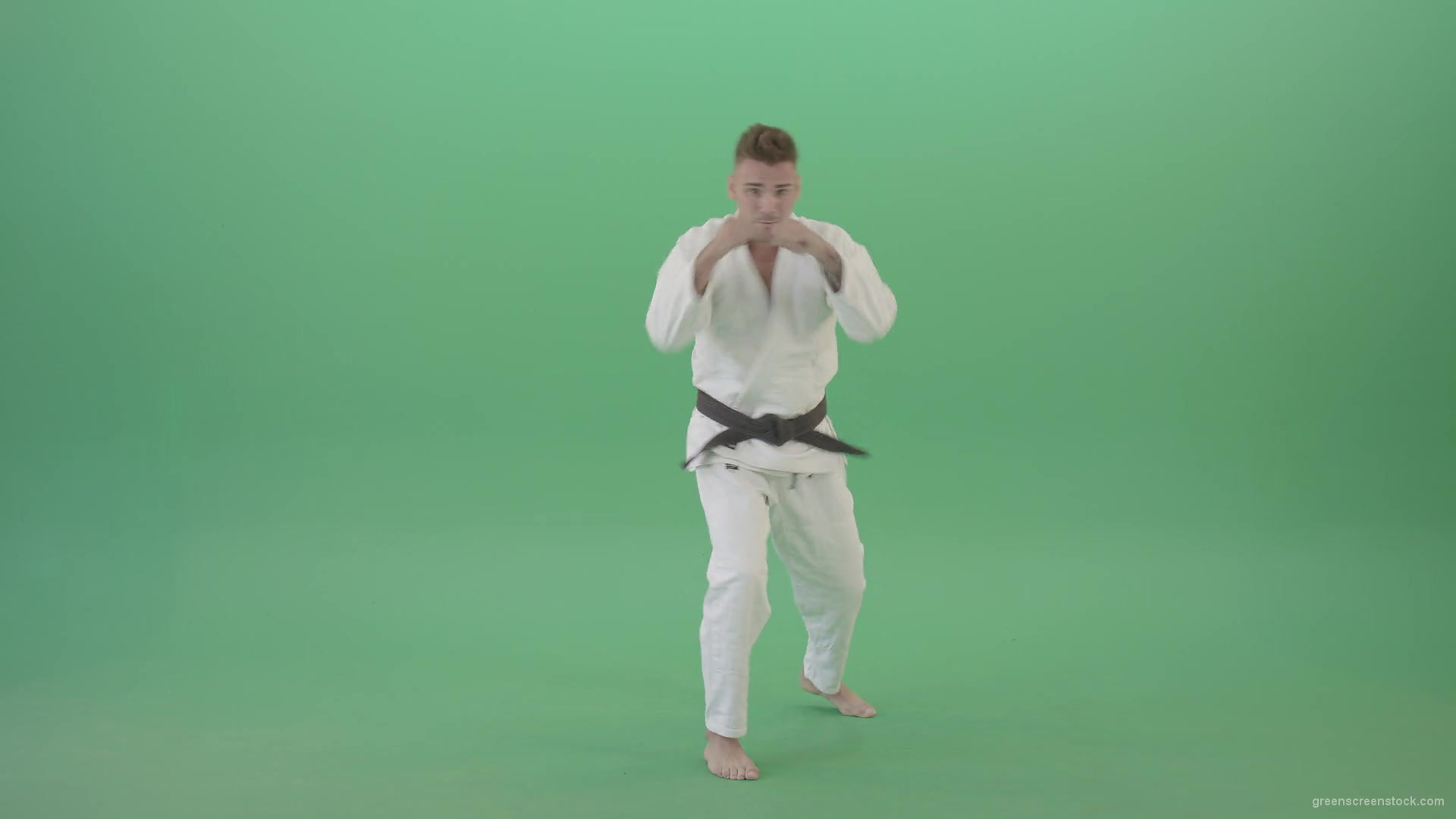 Karate-Man-boxing-making-punch-front-view-isolated-on-green-screen-1920_008 Green Screen Stock