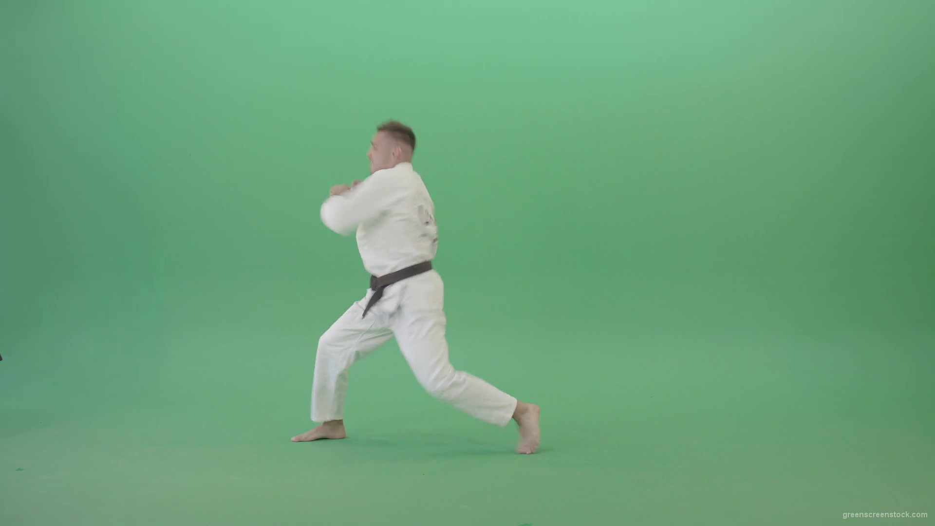 Karate-Sport-man-make-side-kick-isolated-on-green-screen-4K-Video-Footage-1920_005 Green Screen Stock