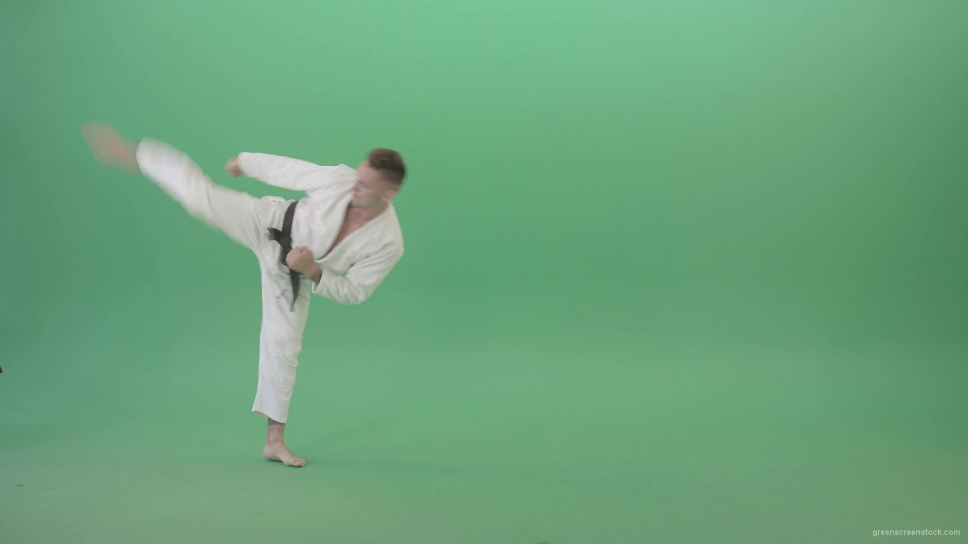 Karate-Sport-man-make-side-kick-isolated-on-green-screen-4K-Video-Footage-1920_007 Green Screen Stock