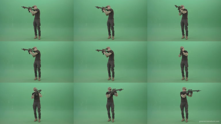 Man-in-Military-uniform-shooting-with-Army-machine-gun-isolated-on-Green-Screen-4K-Video-Footage-1920 Green Screen Stock