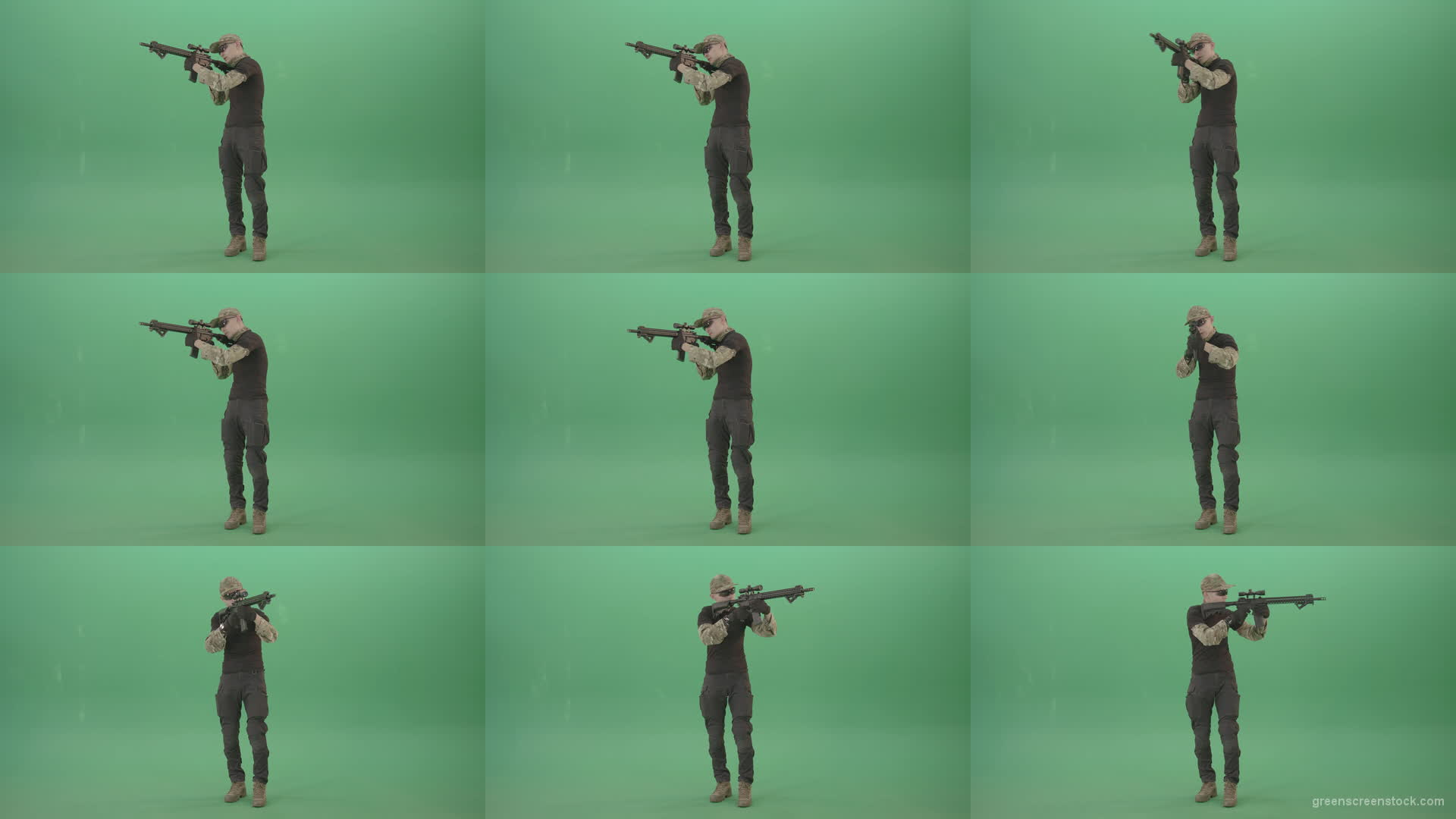 Man-in-Military-uniform-shooting-with-Army-machine-gun-isolated-on-Green-Screen-4K-Video-Footage-1920 Green Screen Stock