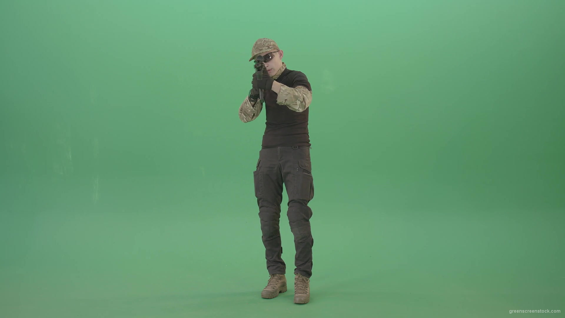 Man-in-Military-uniform-shooting-with-Army-machine-gun-isolated-on-Green-Screen-4K-Video-Footage-1920_006 Green Screen Stock