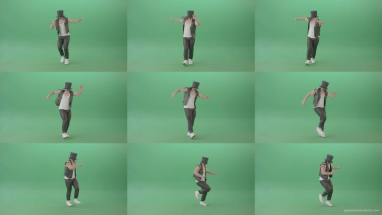 Man-in-black-Busines-Cylinder-Hat-dancing-and-jumping-in-Shuffle-dance-isolated-on-Green-Screen-4K-Video-Footage-1920 Green Screen Stock