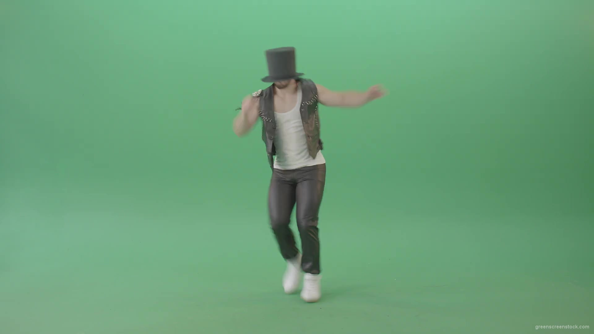 Man-in-black-Busines-Cylinder-Hat-dancing-and-jumping-in-Shuffle-dance-isolated-on-Green-Screen-4K-Video-Footage-1920_001 Green Screen Stock