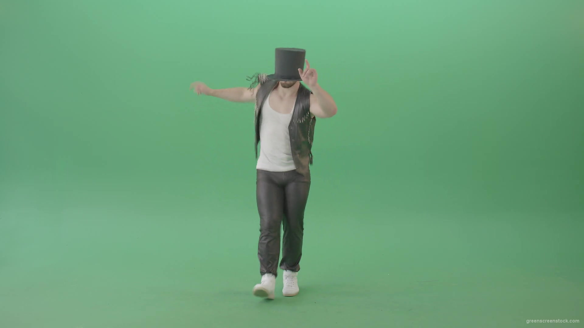 Man-in-black-Busines-Cylinder-Hat-dancing-and-jumping-in-Shuffle-dance-isolated-on-Green-Screen-4K-Video-Footage-1920_002 Green Screen Stock
