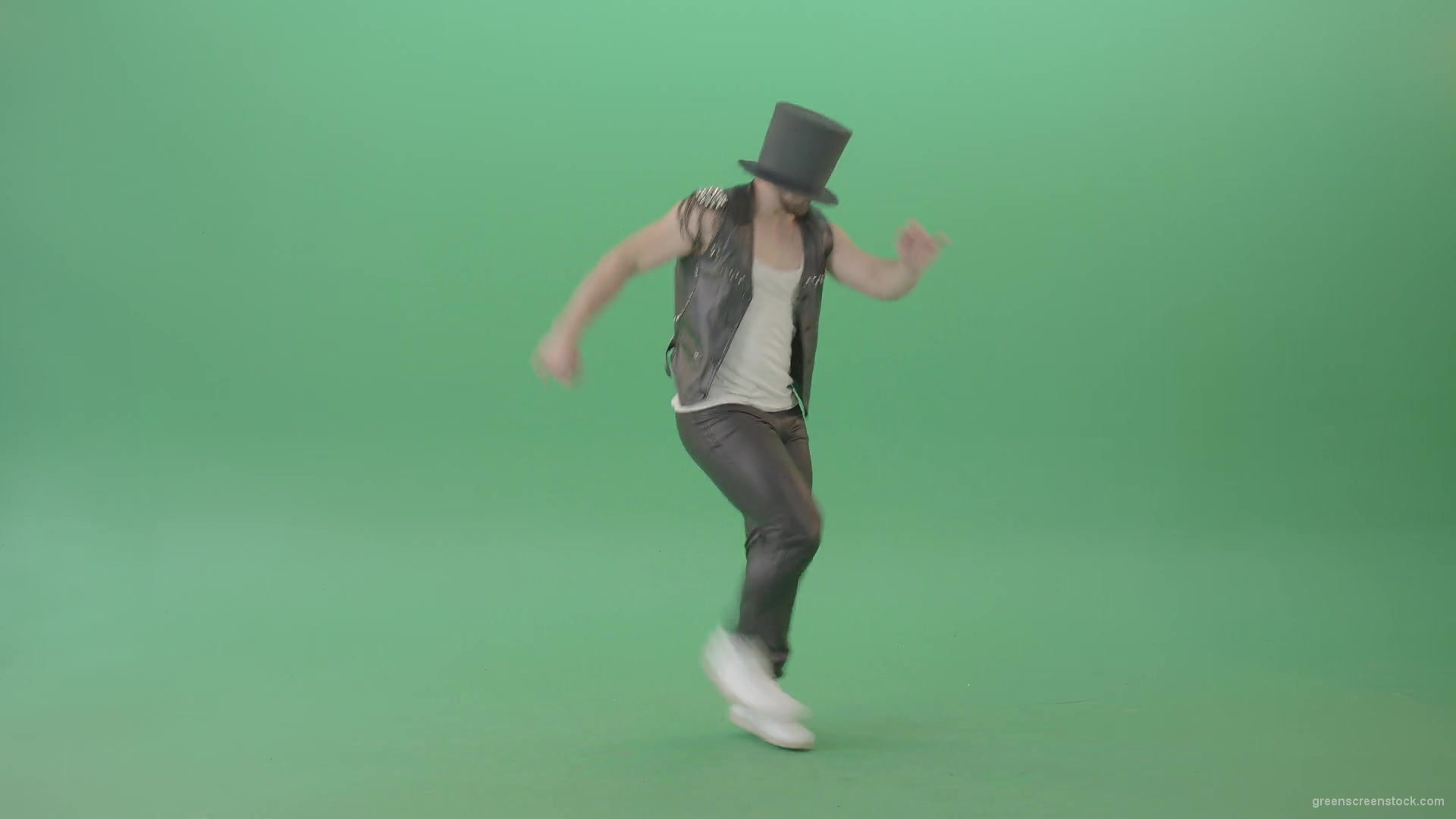 Man-in-black-Busines-Cylinder-Hat-dancing-and-jumping-in-Shuffle-dance-isolated-on-Green-Screen-4K-Video-Footage-1920_006 Green Screen Stock