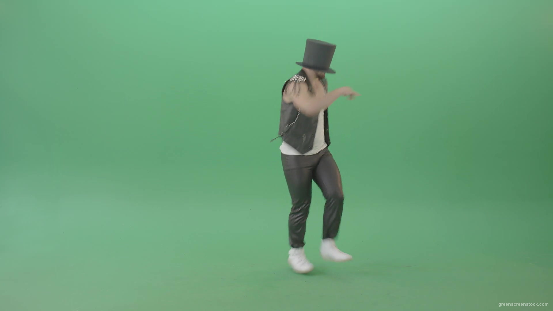 Man-in-black-Busines-Cylinder-Hat-dancing-and-jumping-in-Shuffle-dance-isolated-on-Green-Screen-4K-Video-Footage-1920_007 Green Screen Stock