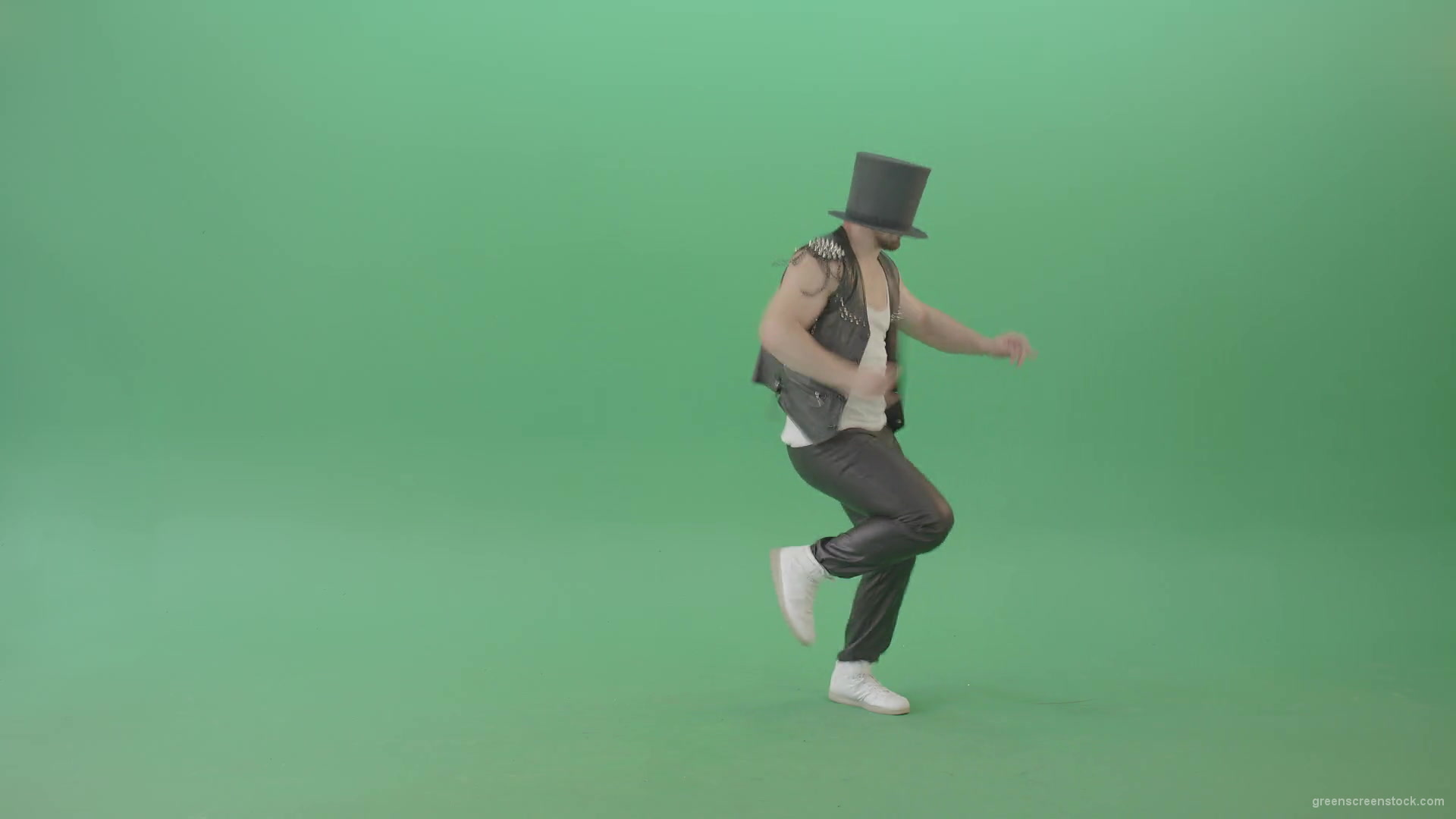 Man-in-black-Busines-Cylinder-Hat-dancing-and-jumping-in-Shuffle-dance-isolated-on-Green-Screen-4K-Video-Footage-1920_008 Green Screen Stock
