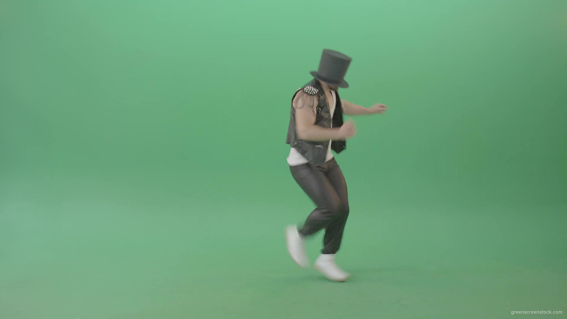 Man-in-black-Busines-Cylinder-Hat-dancing-and-jumping-in-Shuffle-dance-isolated-on-Green-Screen-4K-Video-Footage-1920_009 Green Screen Stock
