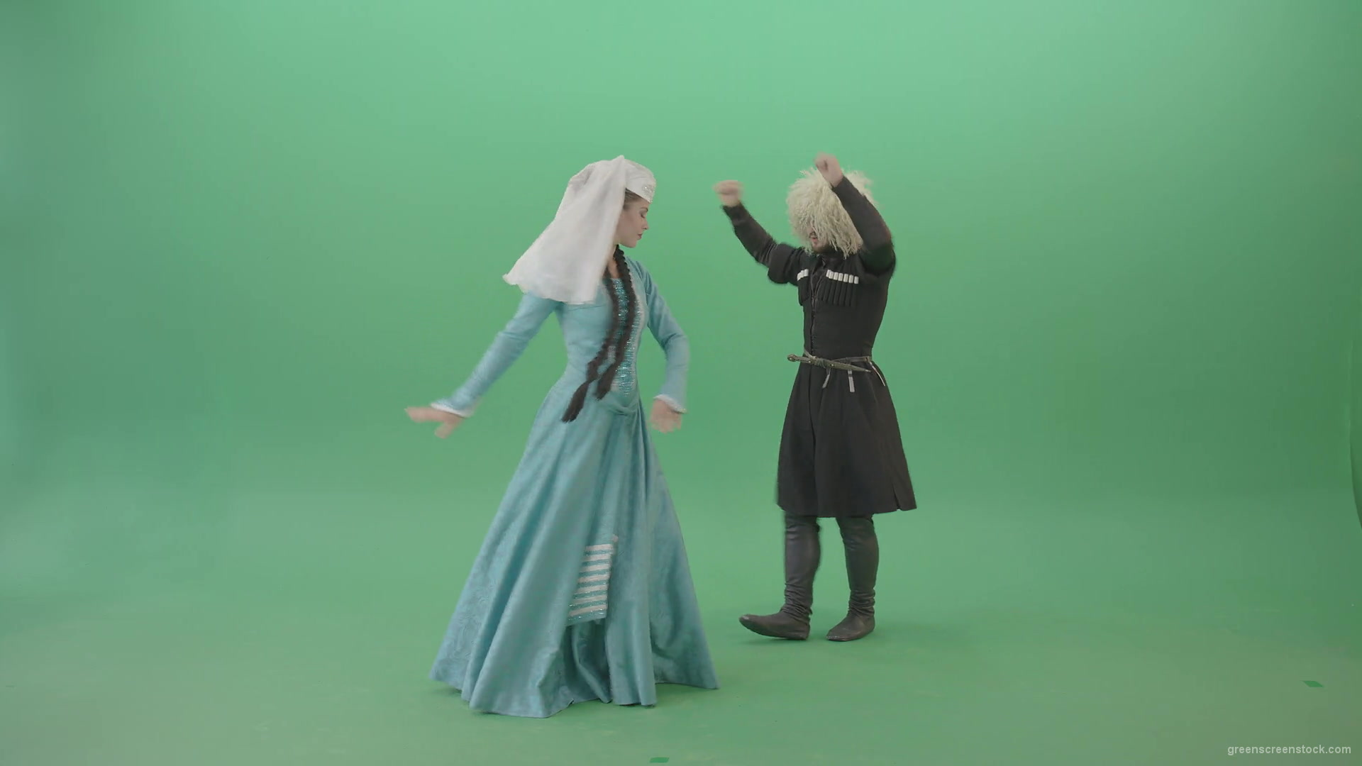 Party-maker-Georgian-Folk-Dance-with-man-and-woman-on-green-screen-4K-Video-Footage-1920_005 Green Screen Stock