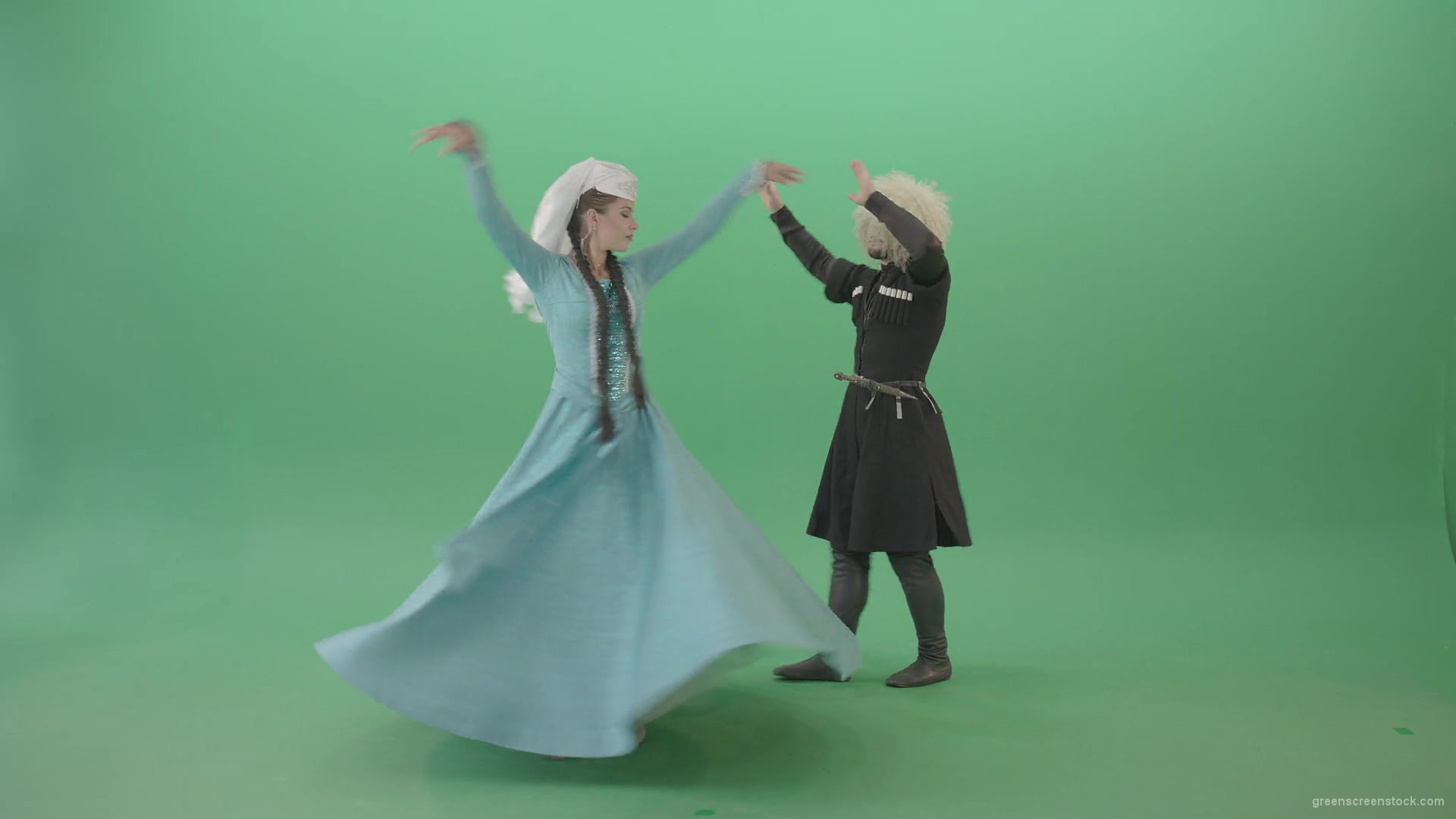 Party-maker-Georgian-Folk-Dance-with-man-and-woman-on-green-screen-4K-Video-Footage-1920_006 Green Screen Stock
