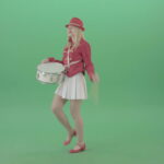 vj video background Red-Costume-Girl-in-Side-view-marching-on-green-screen-and-playing-snare-drum-4K-Video-Footage-1920_003