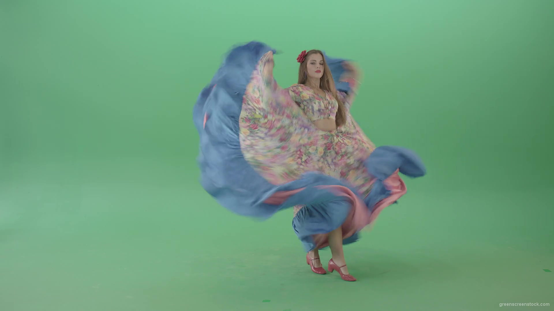 Roma-gipsy-woman-dancing-in-colorful-costume-isolated-on-Green-Screen-4K-Video-Footage-1920_002 Green Screen Stock