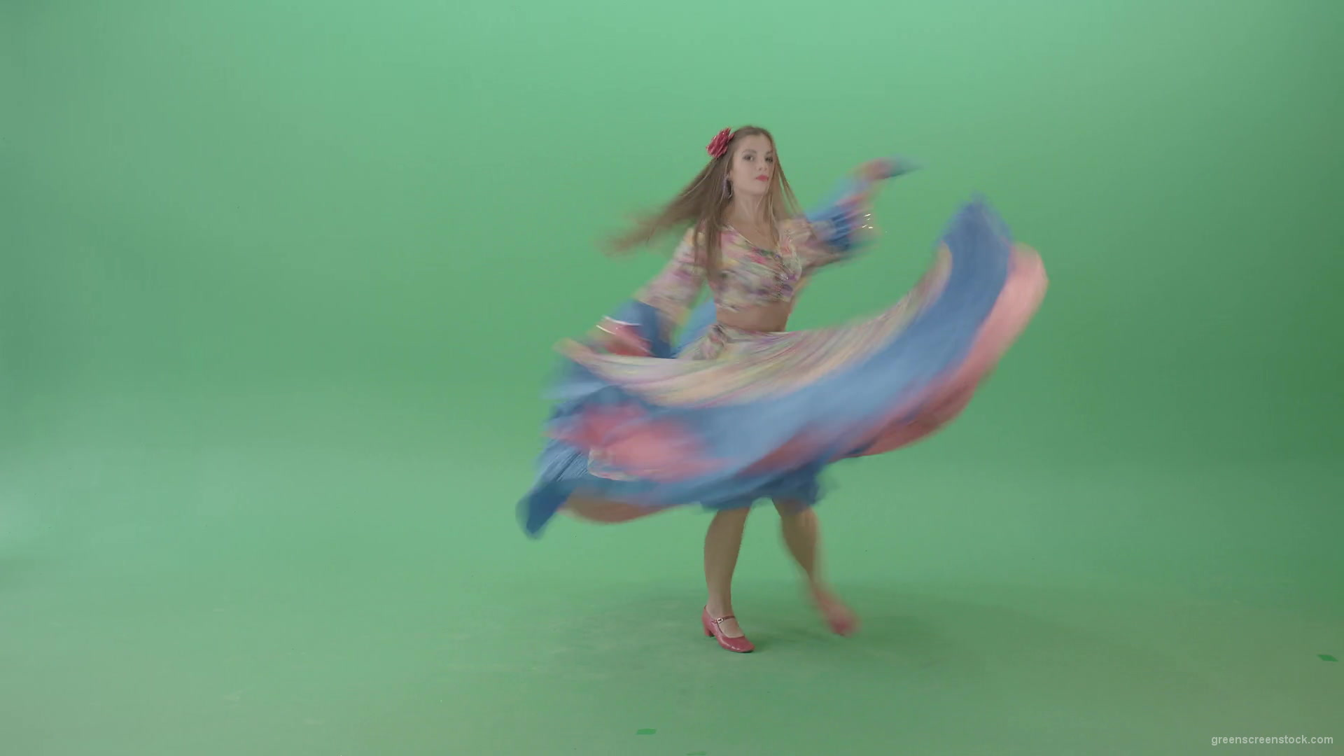 Roma-gipsy-woman-dancing-in-colorful-costume-isolated-on-Green-Screen-4K-Video-Footage-1920_007 Green Screen Stock