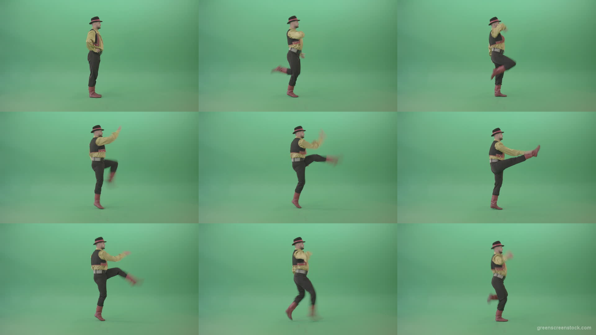 Romanian-Gypsy-Man-dancing-with-clapping-hand-with-side-view-isolated-4K-Green-Screen-Video-Footage-1920 Green Screen Stock