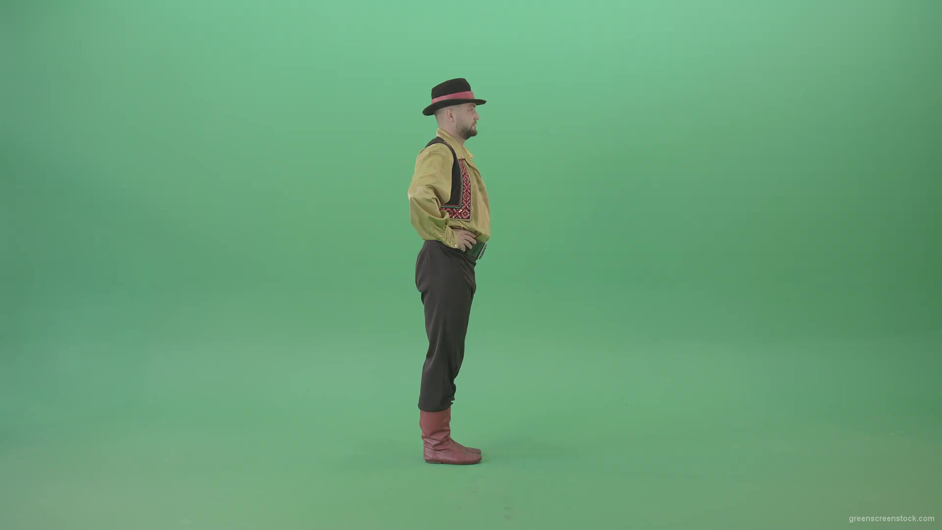Romanian-Gypsy-Man-dancing-with-clapping-hand-with-side-view-isolated-4K-Green-Screen-Video-Footage-1920_001 Green Screen Stock