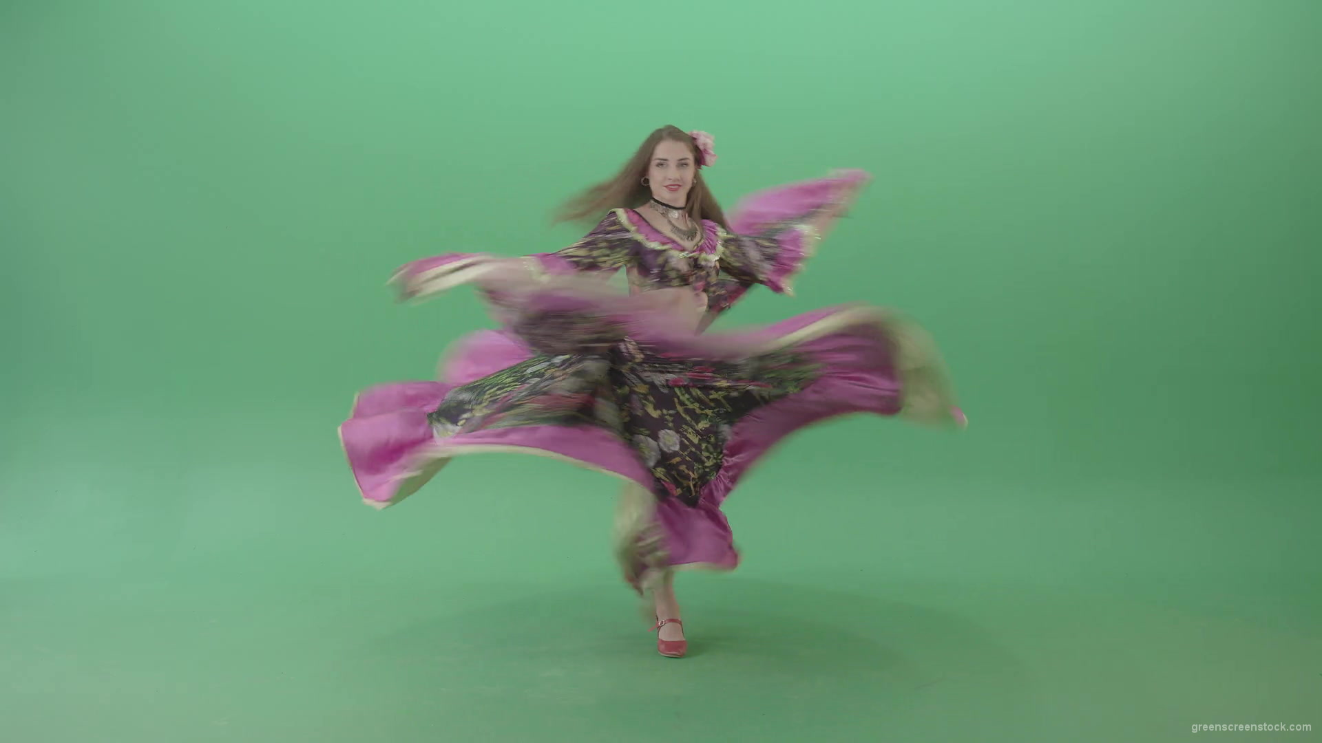 Romatic-moldova-girl-dancing-in-roma-gypsy-dress-isolated-on-green-screen-4K-stock-video-footage-1920_002 Green Screen Stock